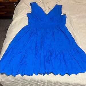 Taylor Royal Blue V-Neck Eyelet Wedding Dress